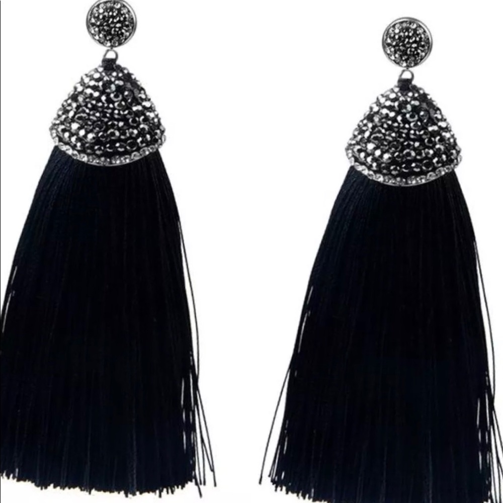 💕3/$25 | Victoria Crystal Tassel Earring-Black